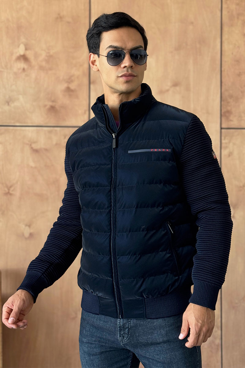 Prada Куртка с вязаными рукавами Linea Rossa - Navy