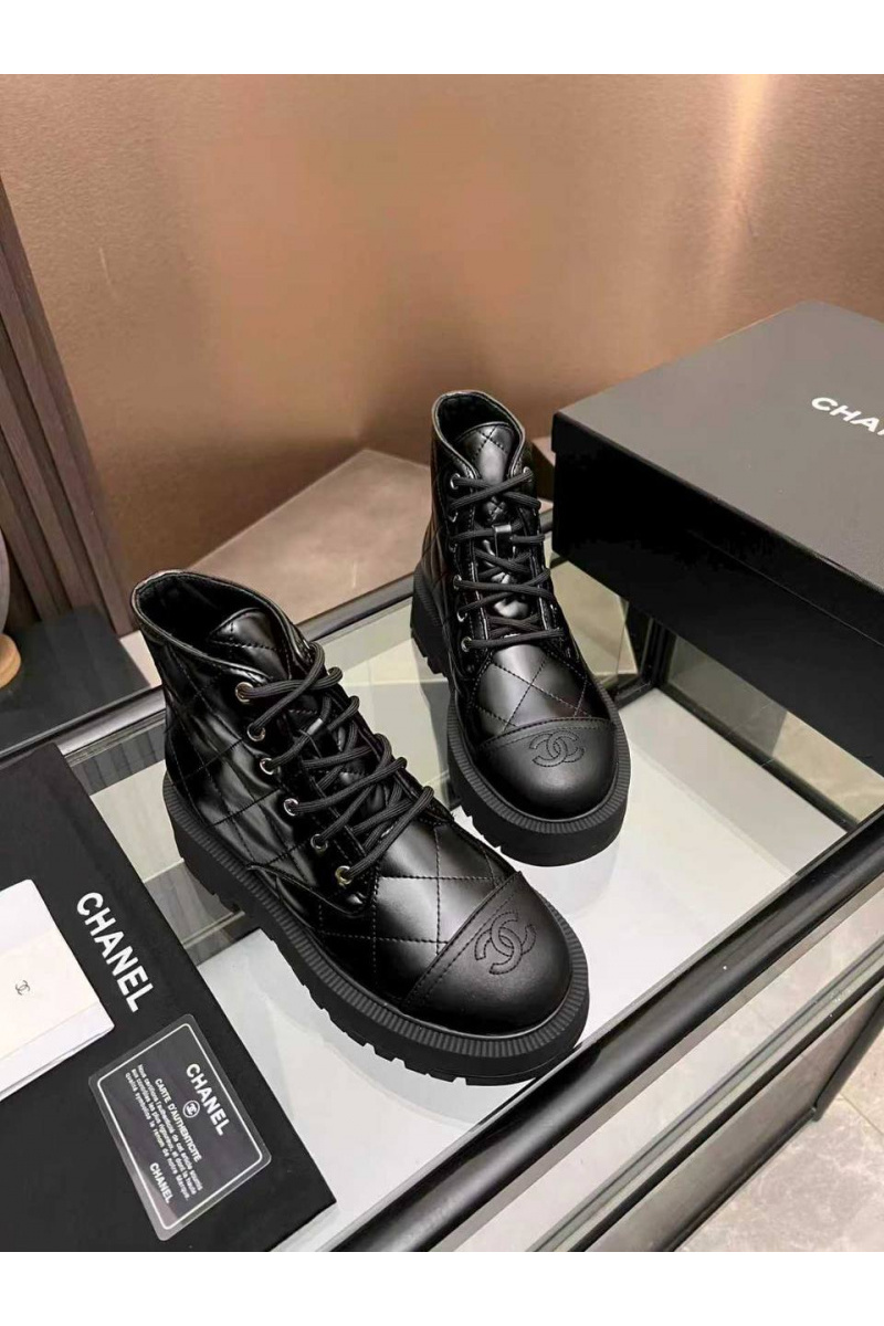 Chаnеl Женские кожаные ботинки premium - Black