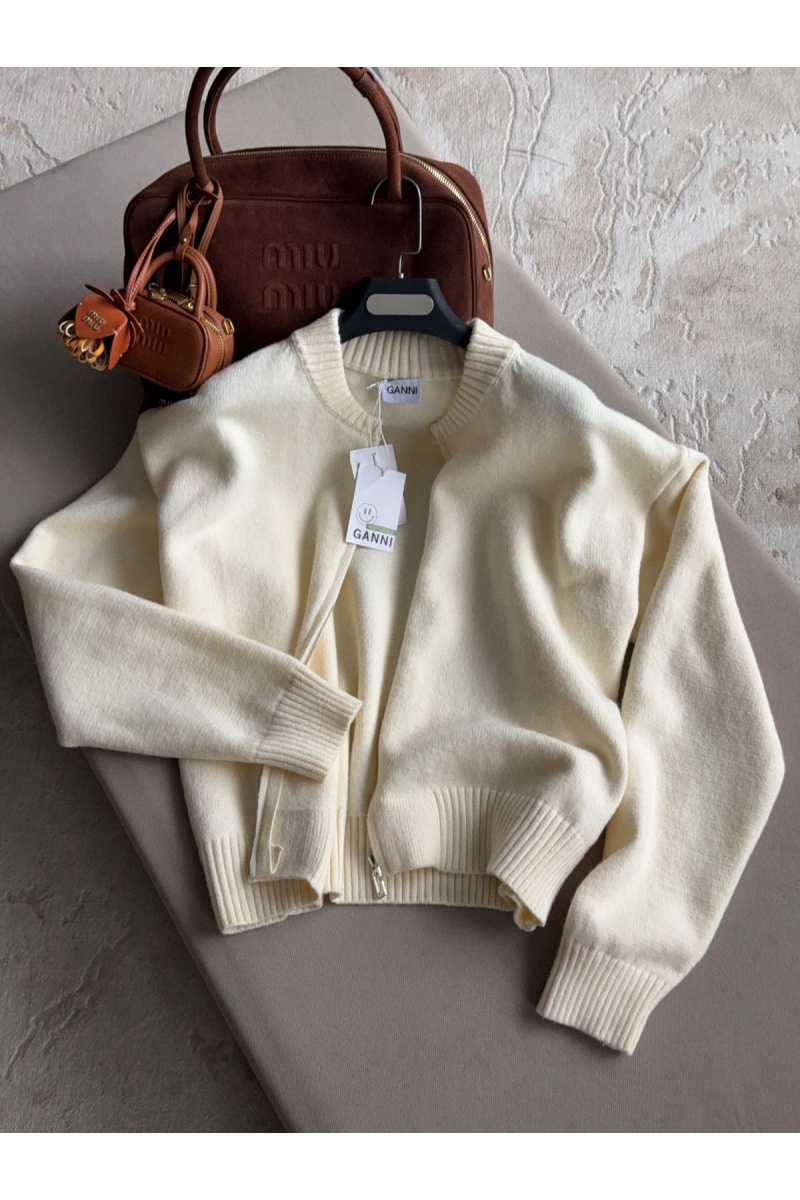 Designer Clothing Женская кофта с шапкой Ganni бежевого цвета