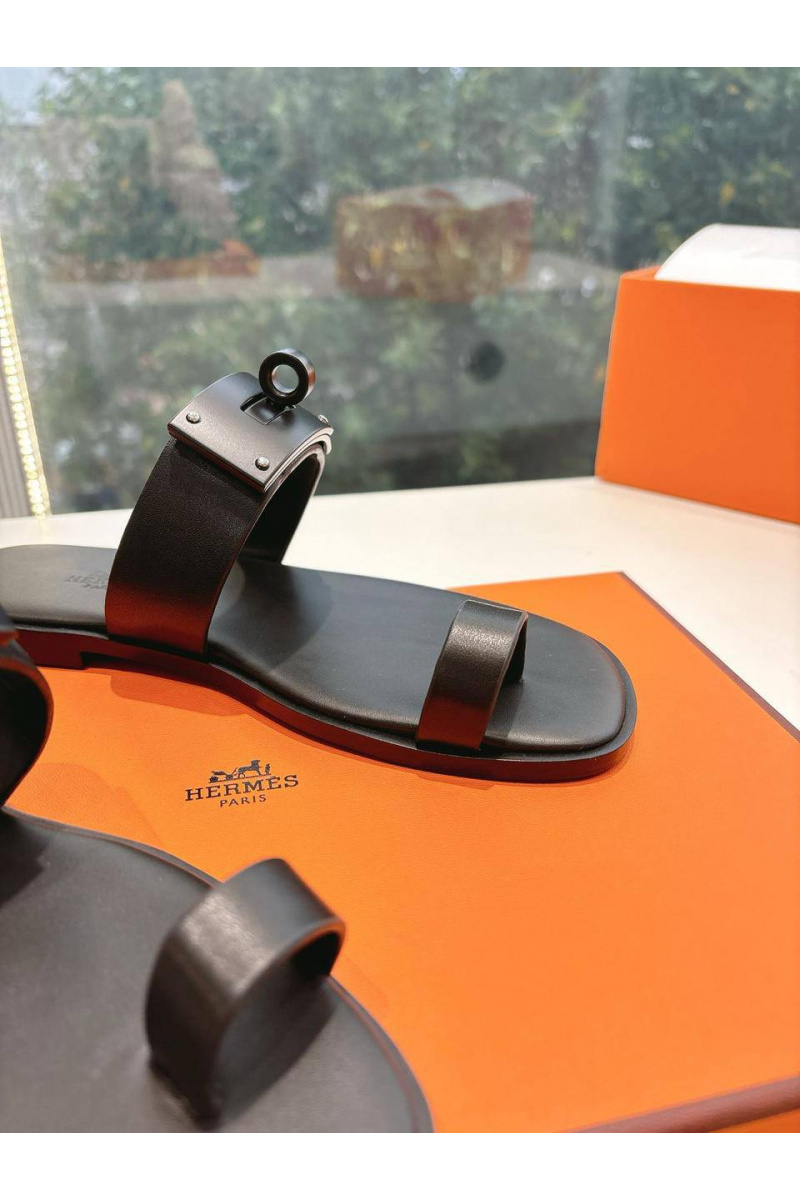 Hermes Женские кожаные шлёпанцы July Kelly premium