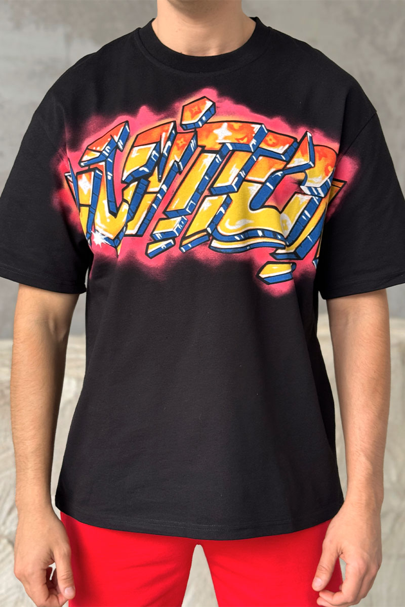 Lоuis Vuittоn Чёрная оверсайз футболка graffiti-print