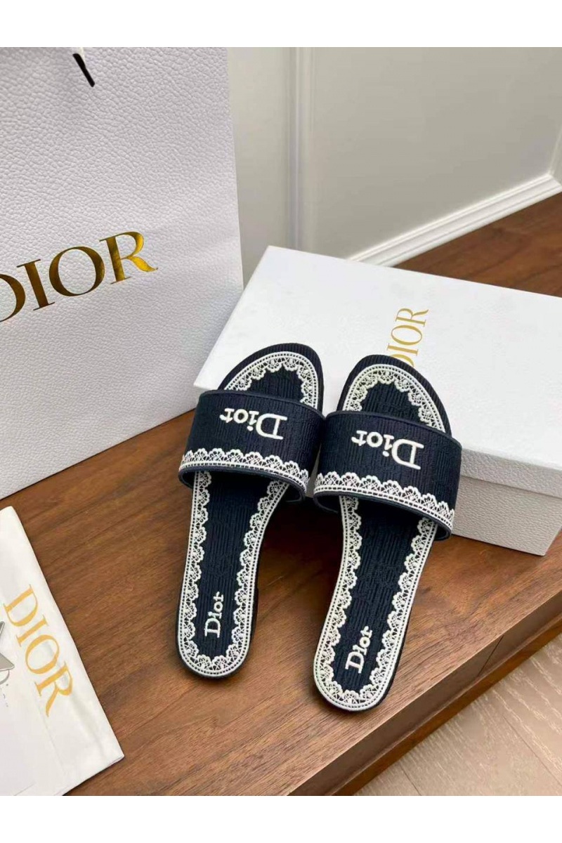 Dior Женские шлепанцы Dway Slide Embroidered Cotton premium