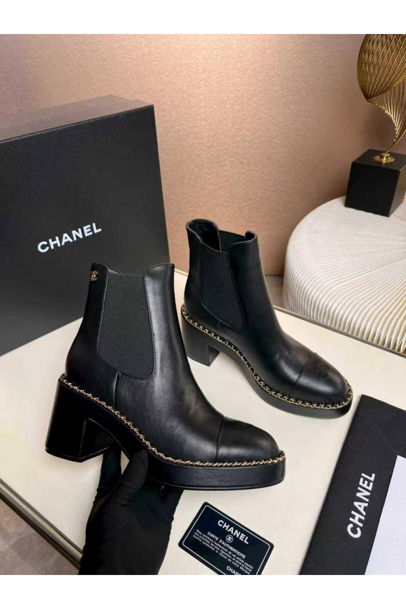 Chаnеl Женские кожаные сапоги premium - Black