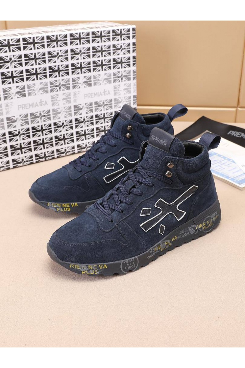 Premiata Замшевые кроссовки с мехом high-top - Navy