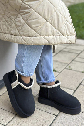 Женские замшевые ботники с мехом Mass Platform - Black