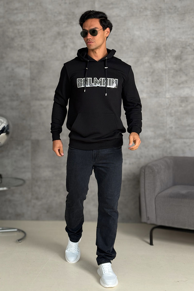 Balmain Мужское чёрное худи Reflecting logo 