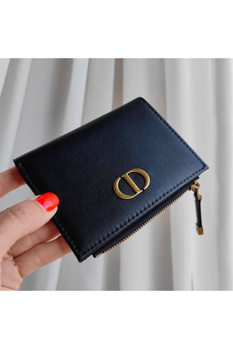 Dior Кожаный кошелёк чёрного цвета 13x9 см