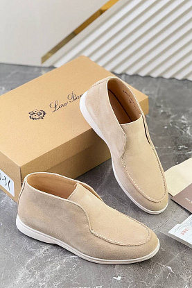 Замшевые лоферы с меховой стелькой Open Walk - Beige