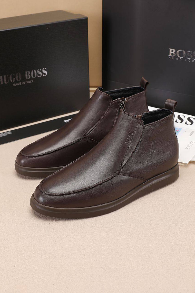 Hugо Воss Кожаные лоферы с мехом high-top - Brown