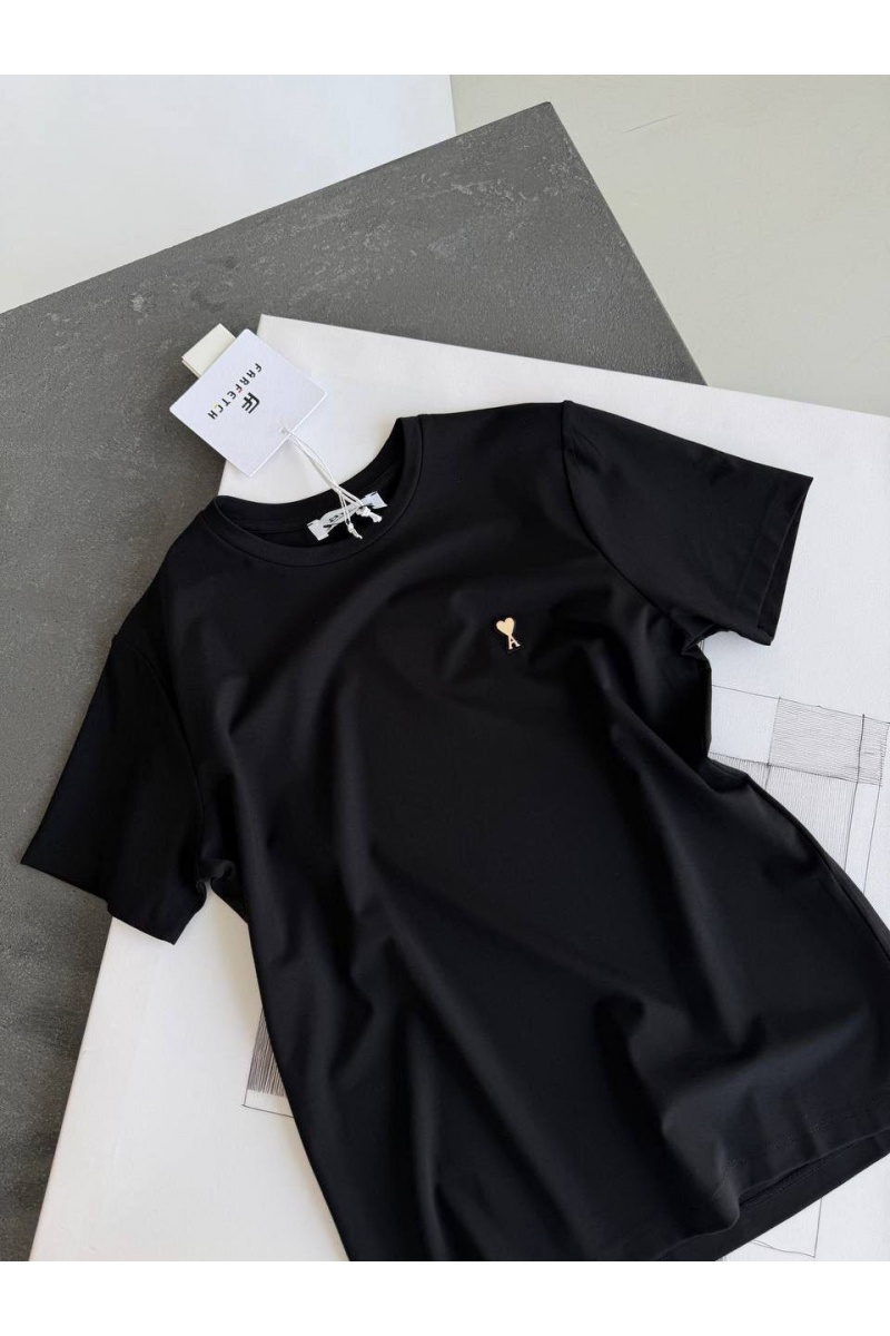 Designer Clothing Женская базовая футболка Ami чёрного цвета premium