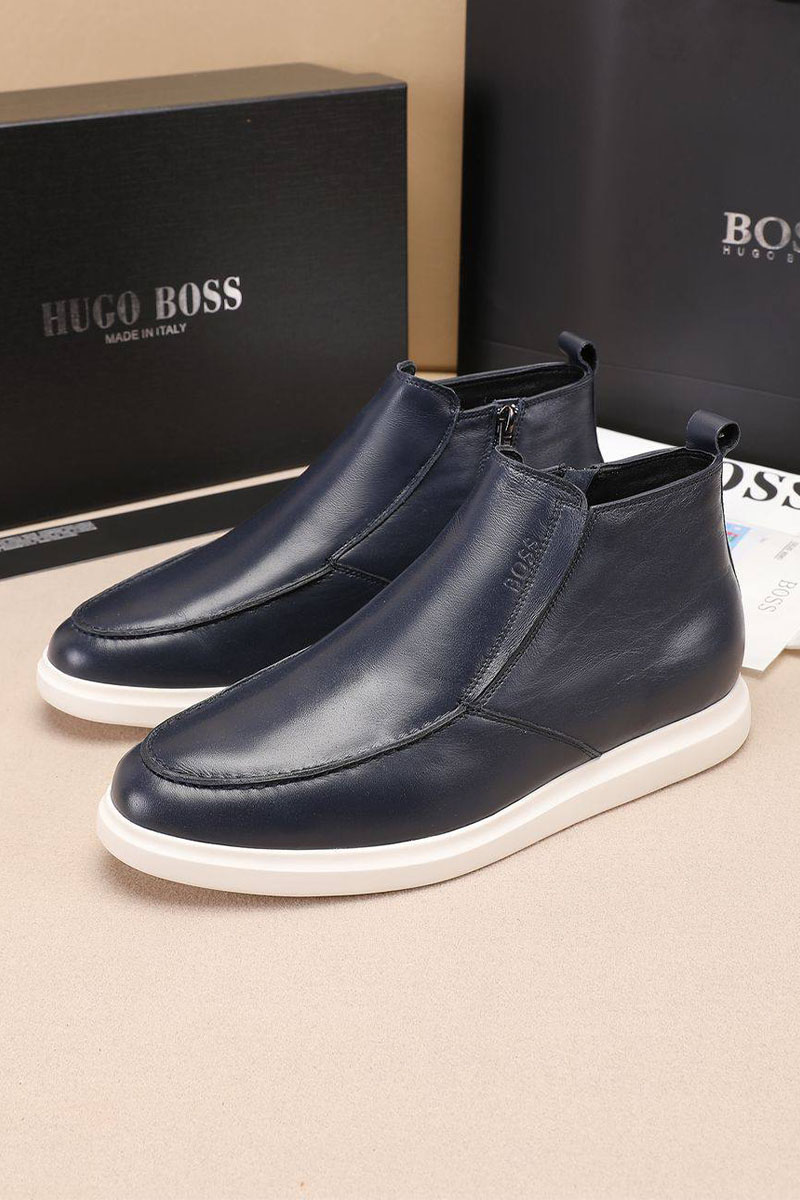 Hugо Воss Кожаные лоферы с мехом  high-top - Navy