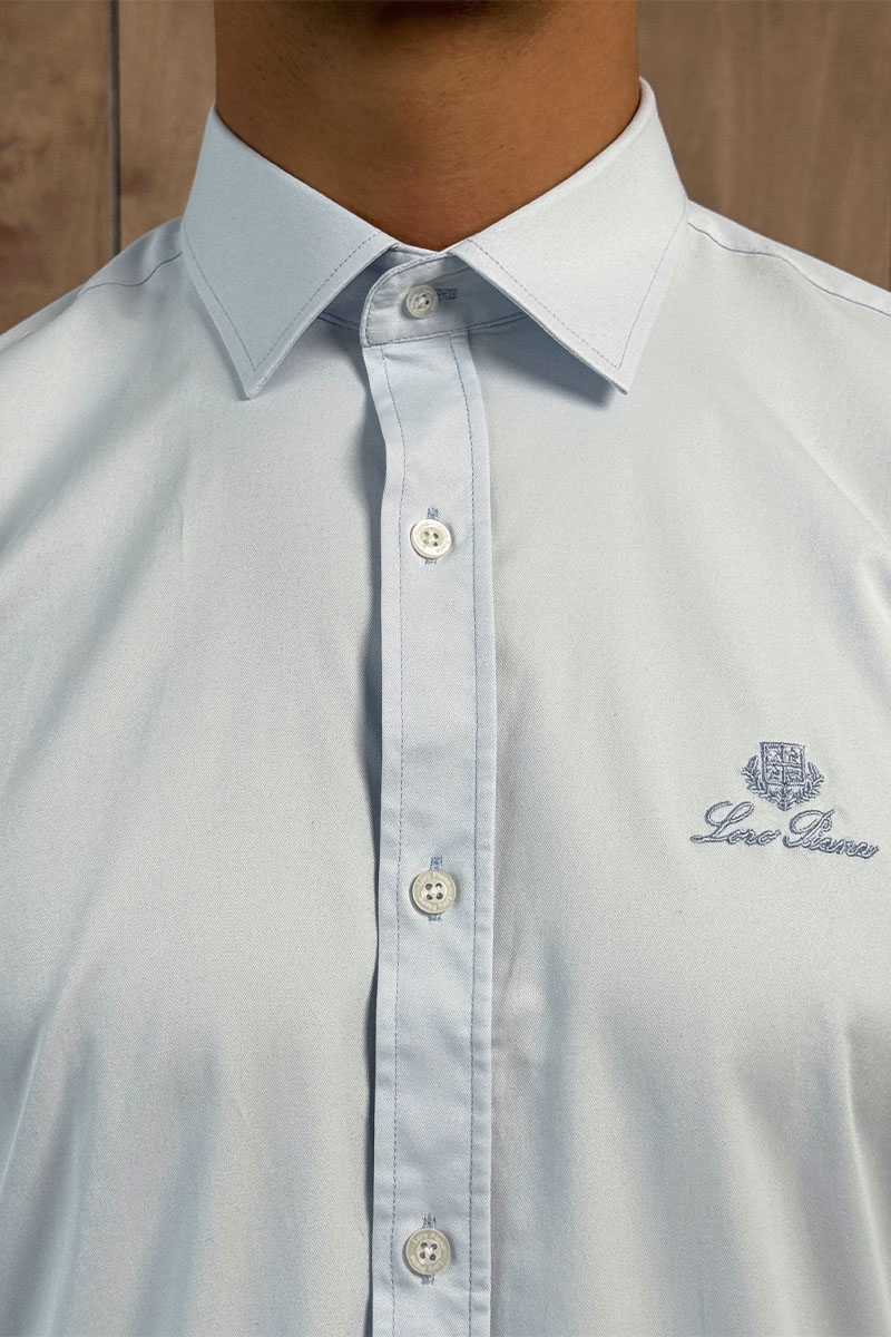 Loro Piana Мужская голубая рубашка logo-embroidered