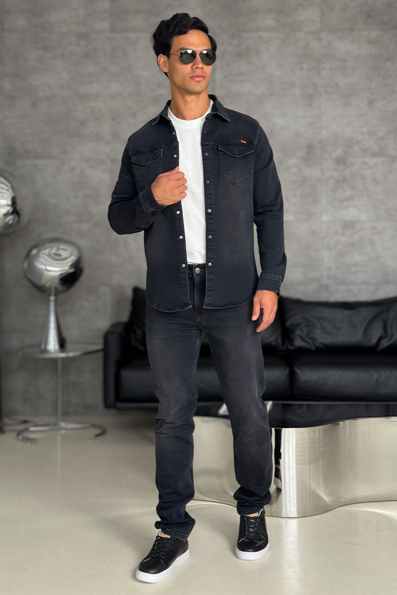 Loro Piana Джинсовая рубашка чёрного цвета