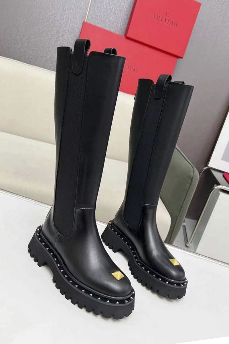 Valentino Женские кожаные сапоги мехом Valentino
