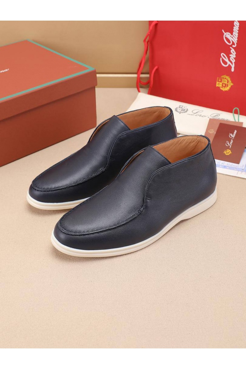 Loro Piana Кожаные лоферы с меховой стелькой Open Walk - Navy