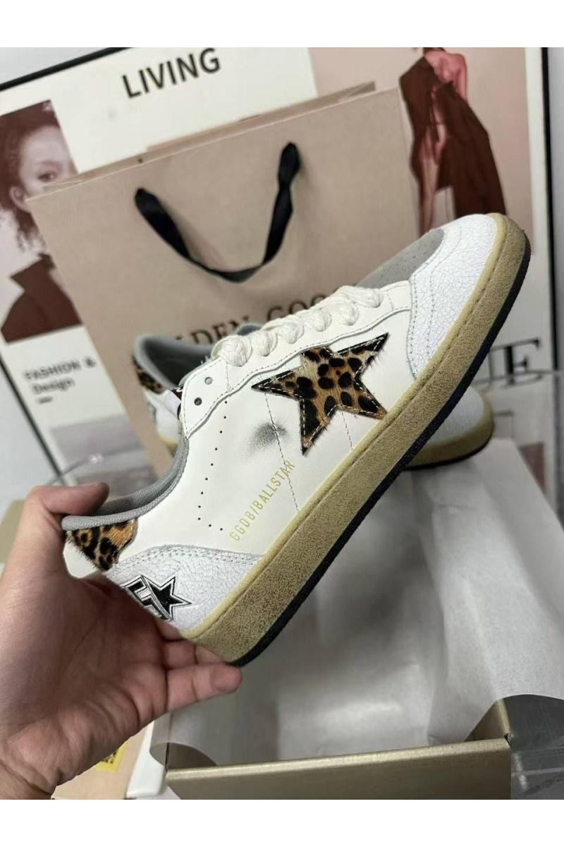 Designer Clothing Женские кожаные кроссовки Golden Goose Ball Star Premium - White Leopard
