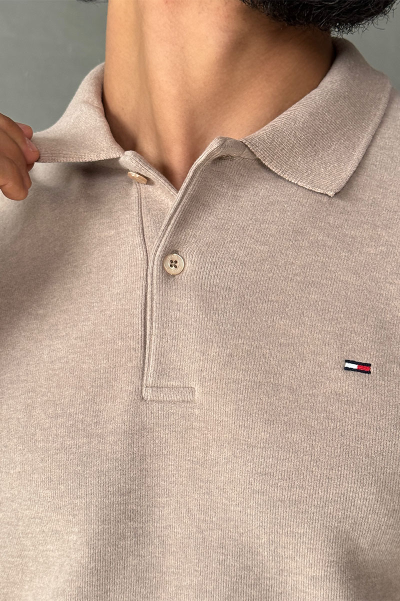Tommy Hilfiger Бежевое поло с длинным рукавом