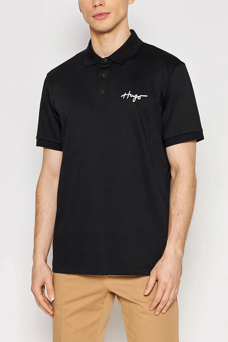 Hugо Воss Поло чёрного цвета Daipo logo-embroidered 
