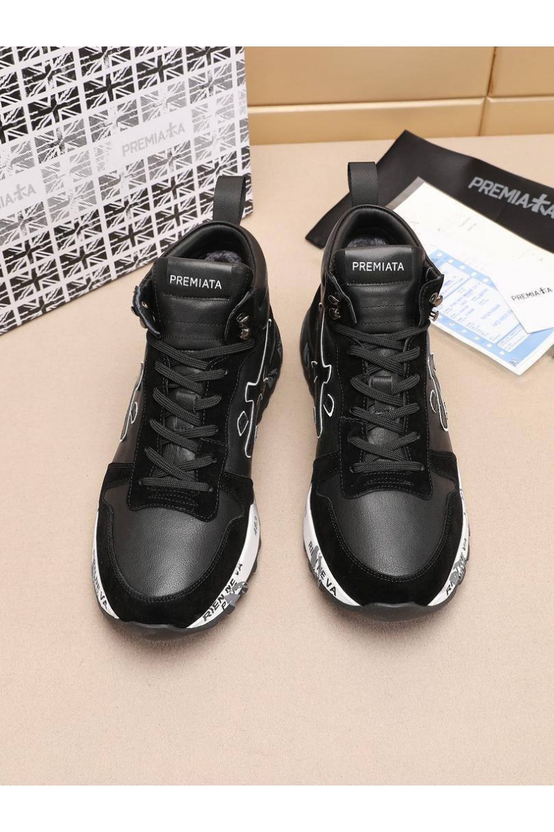 Premiata Комбинированные кроссовки с мехом high-top - Black