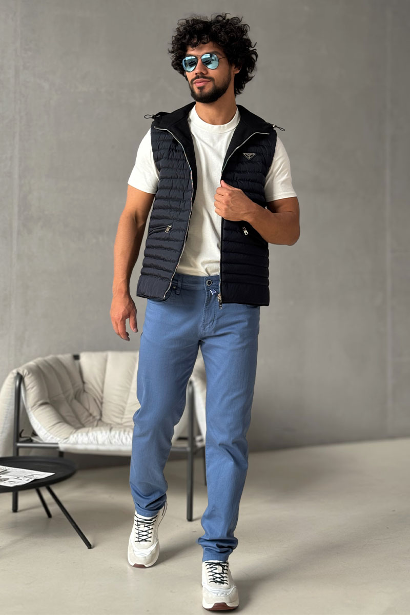 Prada Мужской двусторонний жилет тёмно-синего цвета