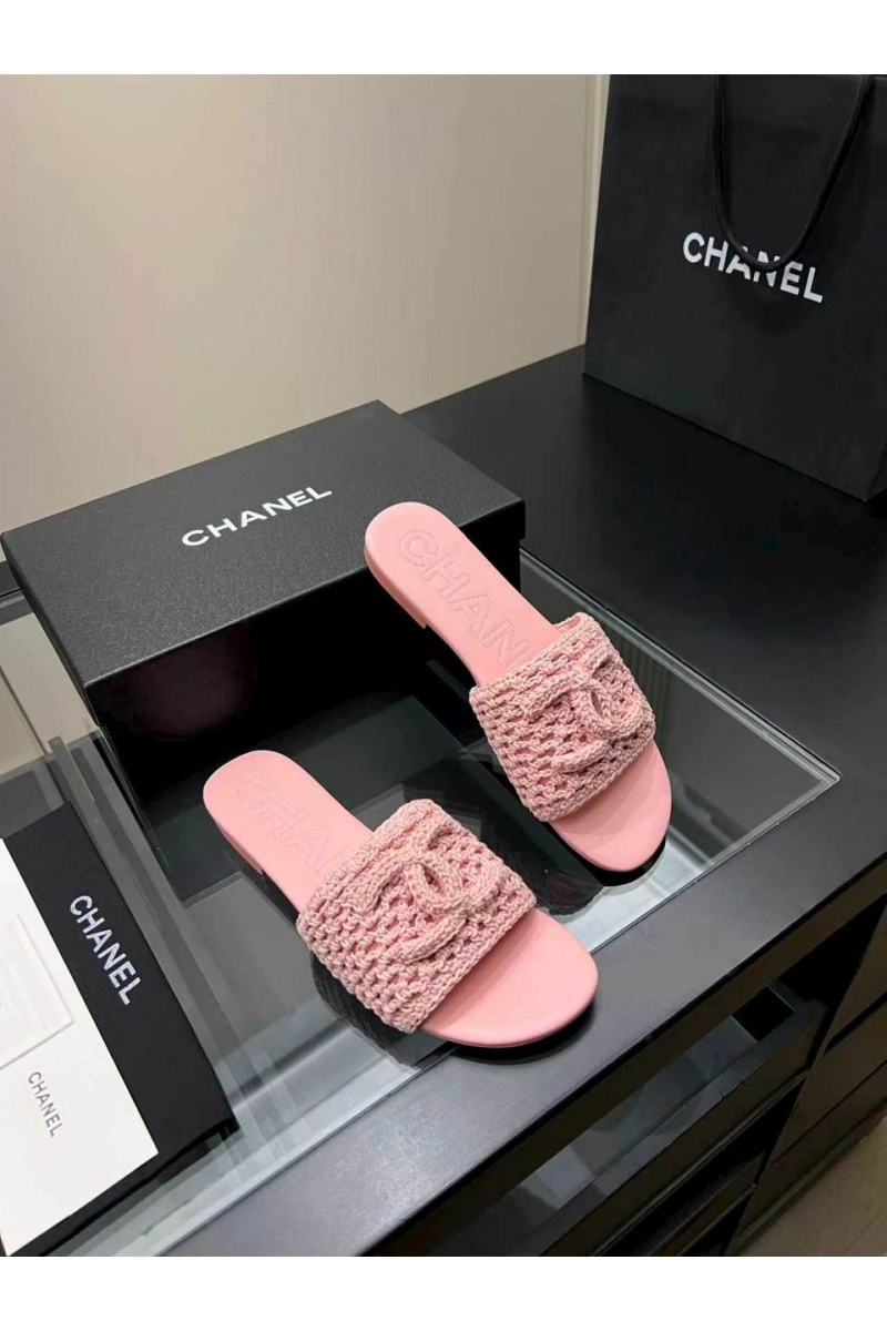 Chаnеl Женские кожаные шлёпанцы premium