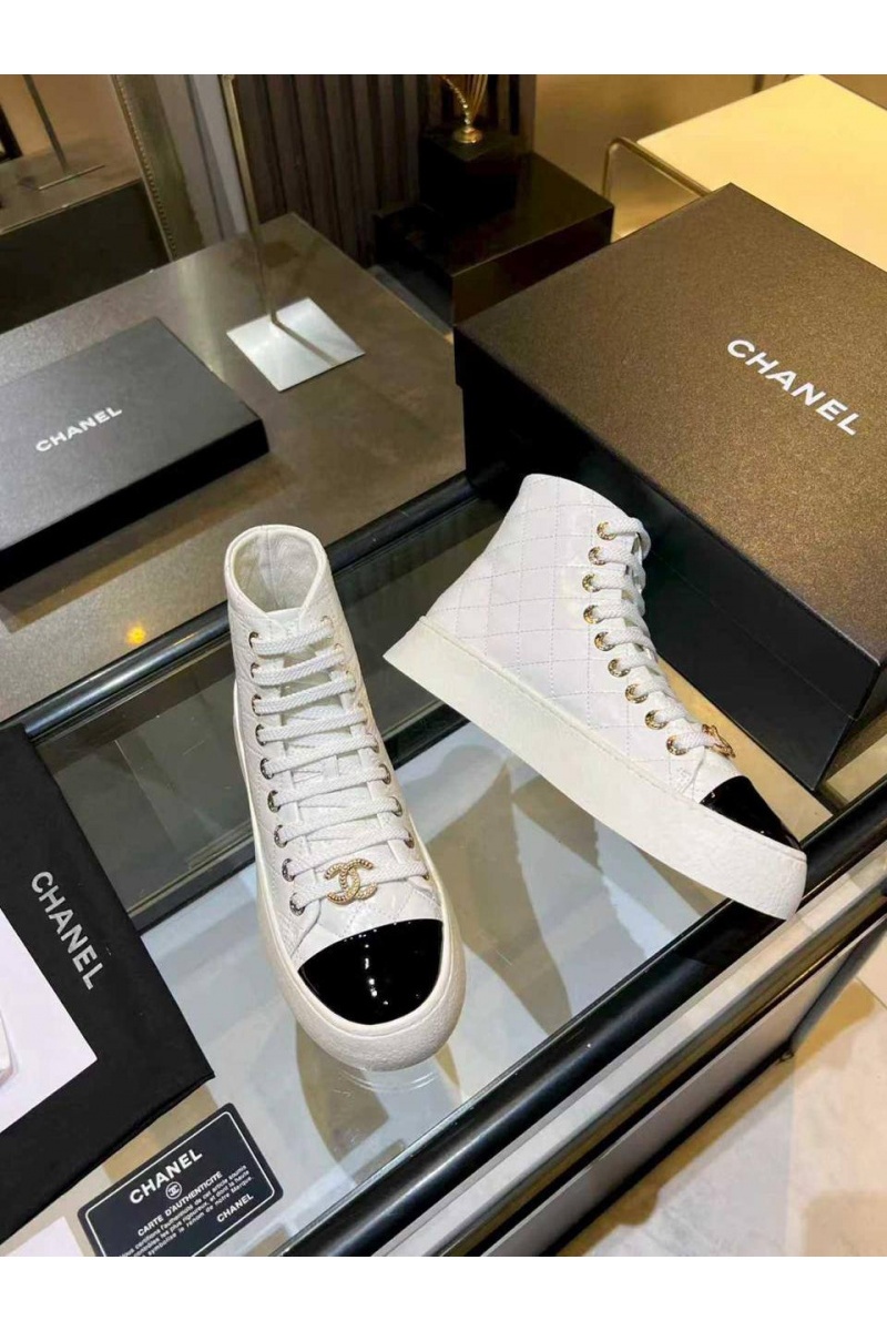 Chаnеl Женские кожаные кроссовки High Top premium