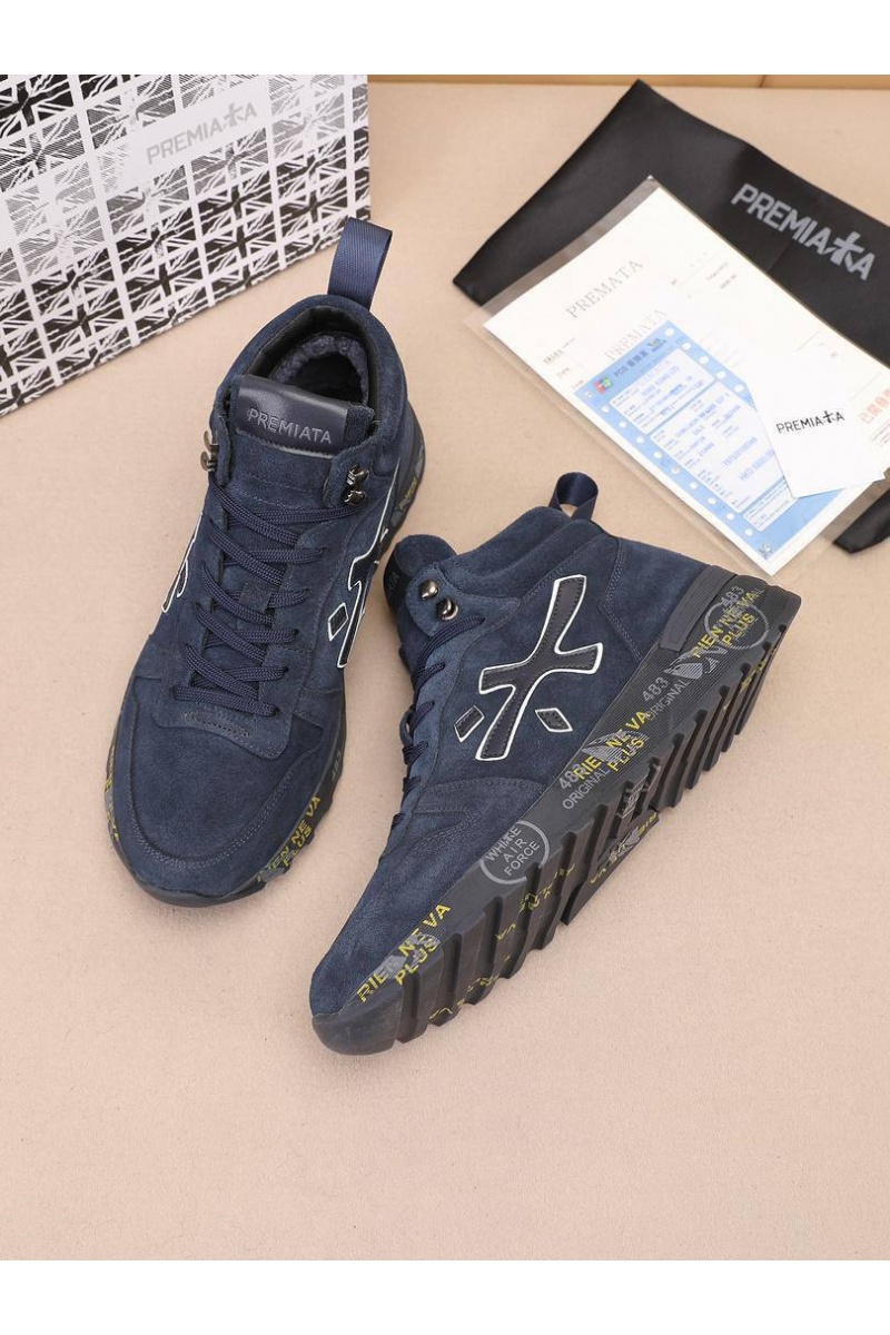 Premiata Замшевые кроссовки с мехом high-top - Navy