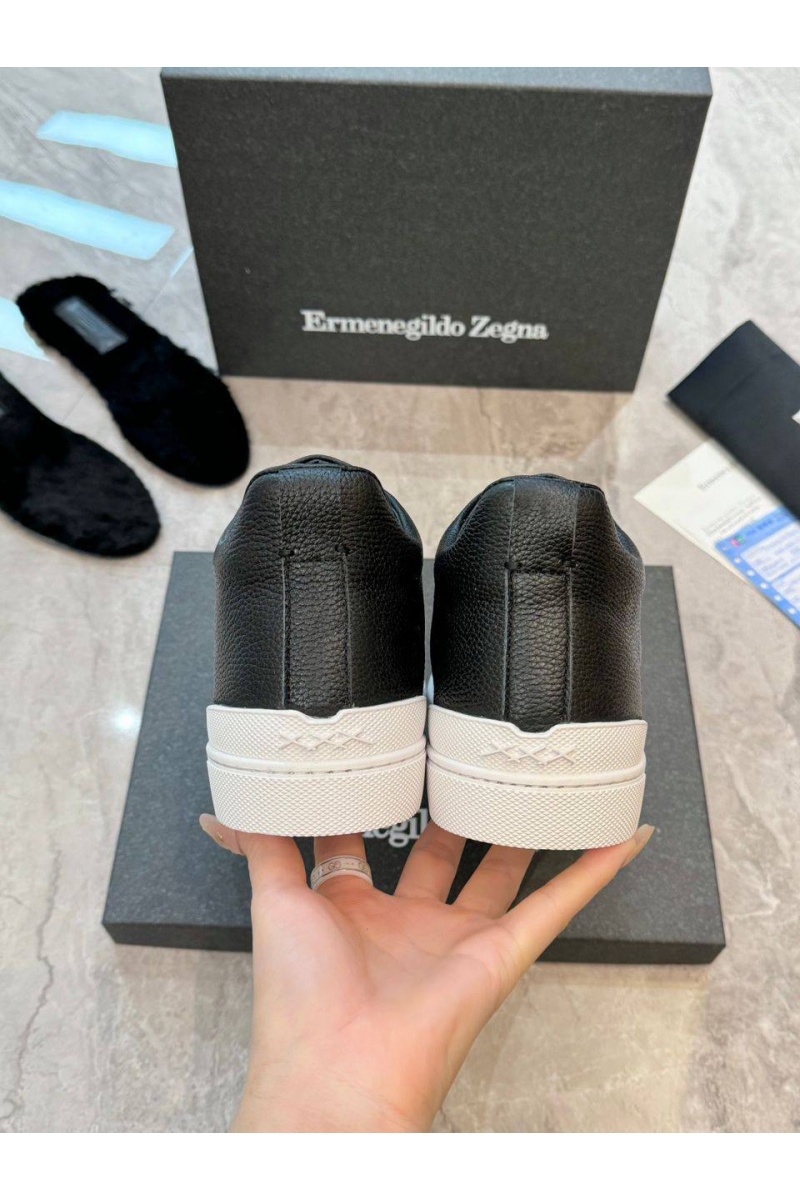 Zegna Кроссовки с мехом Triple Stitch - Black