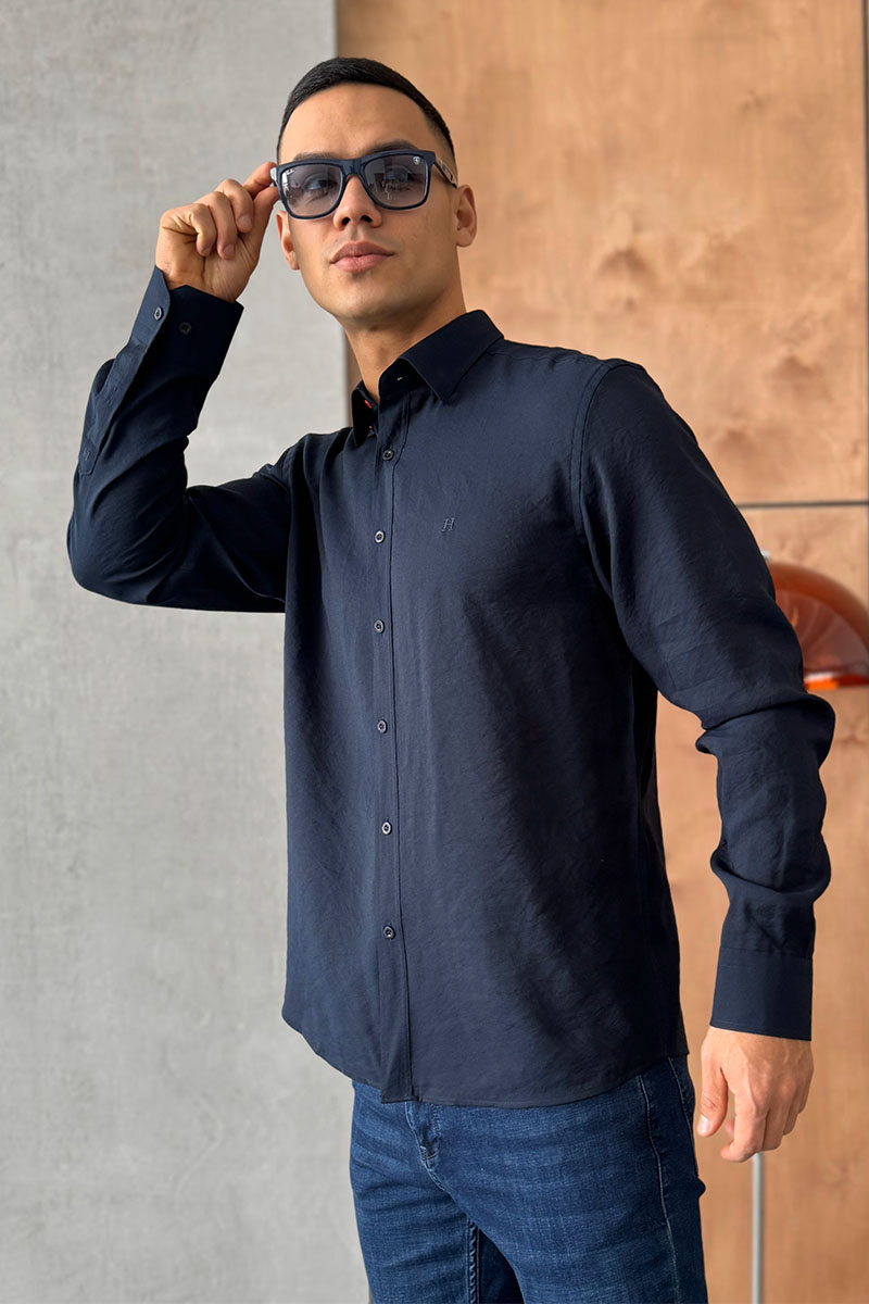 Hermes Мужская рубашка H embroidered - Navy 