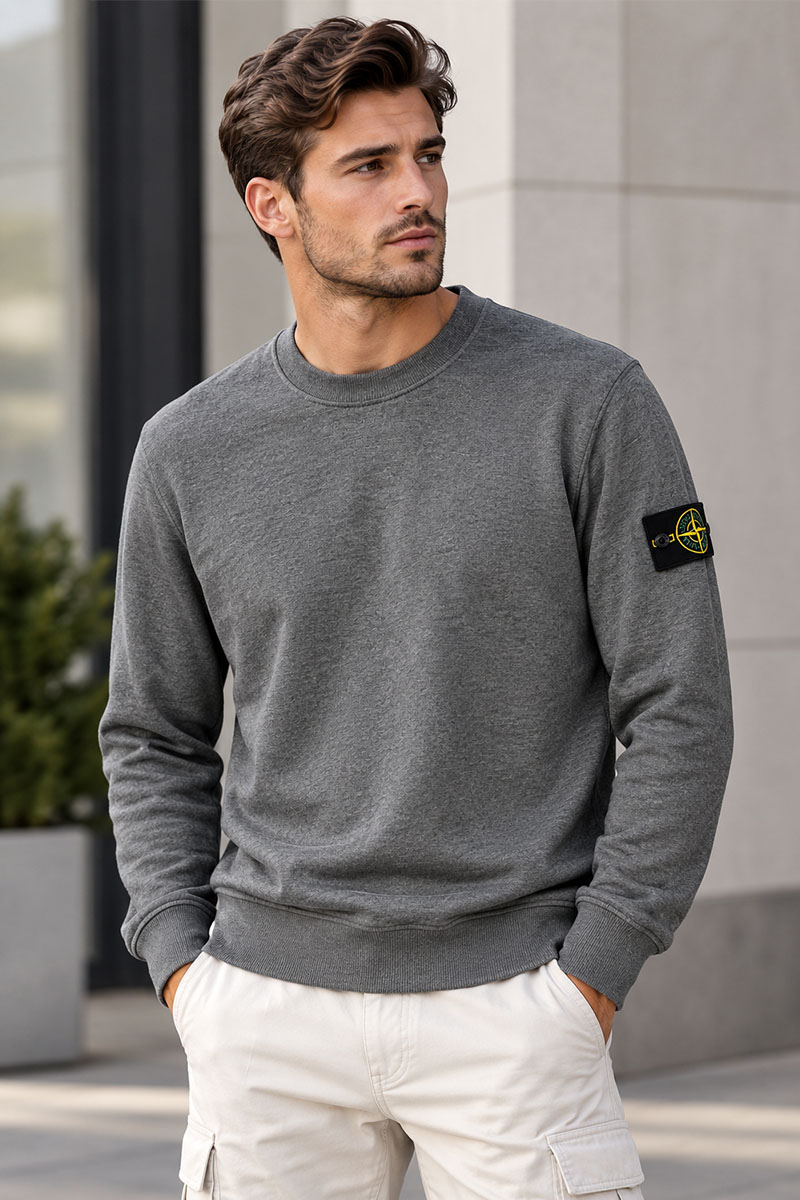 Stone Island Мужской серый свитшот с патчем на плече
