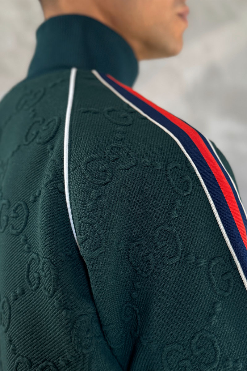Gucci Зелёная кофта на молнии GG jacquard