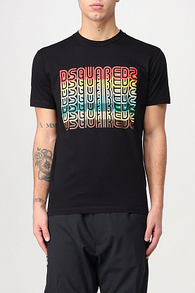 Мужская чёрная футболка Rainbow logo-print 