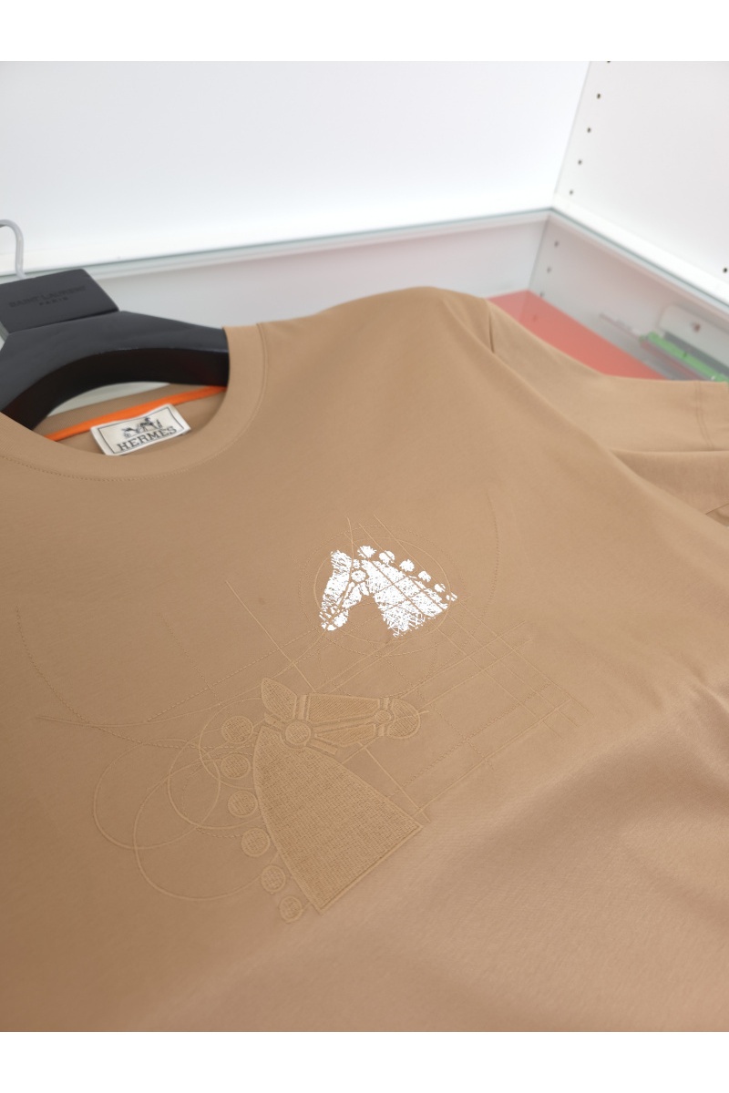 Hermes Мужская коричневая футболка premium
