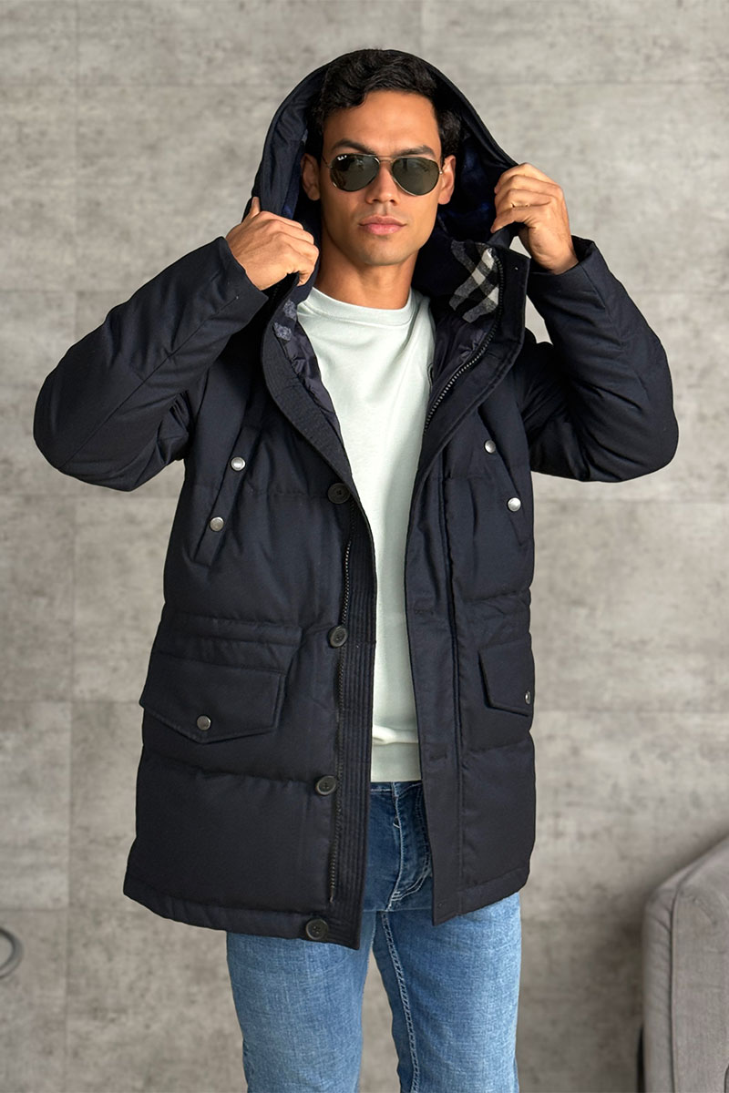 Burberry Мужской тёмно-синий пуховик logo-patch 