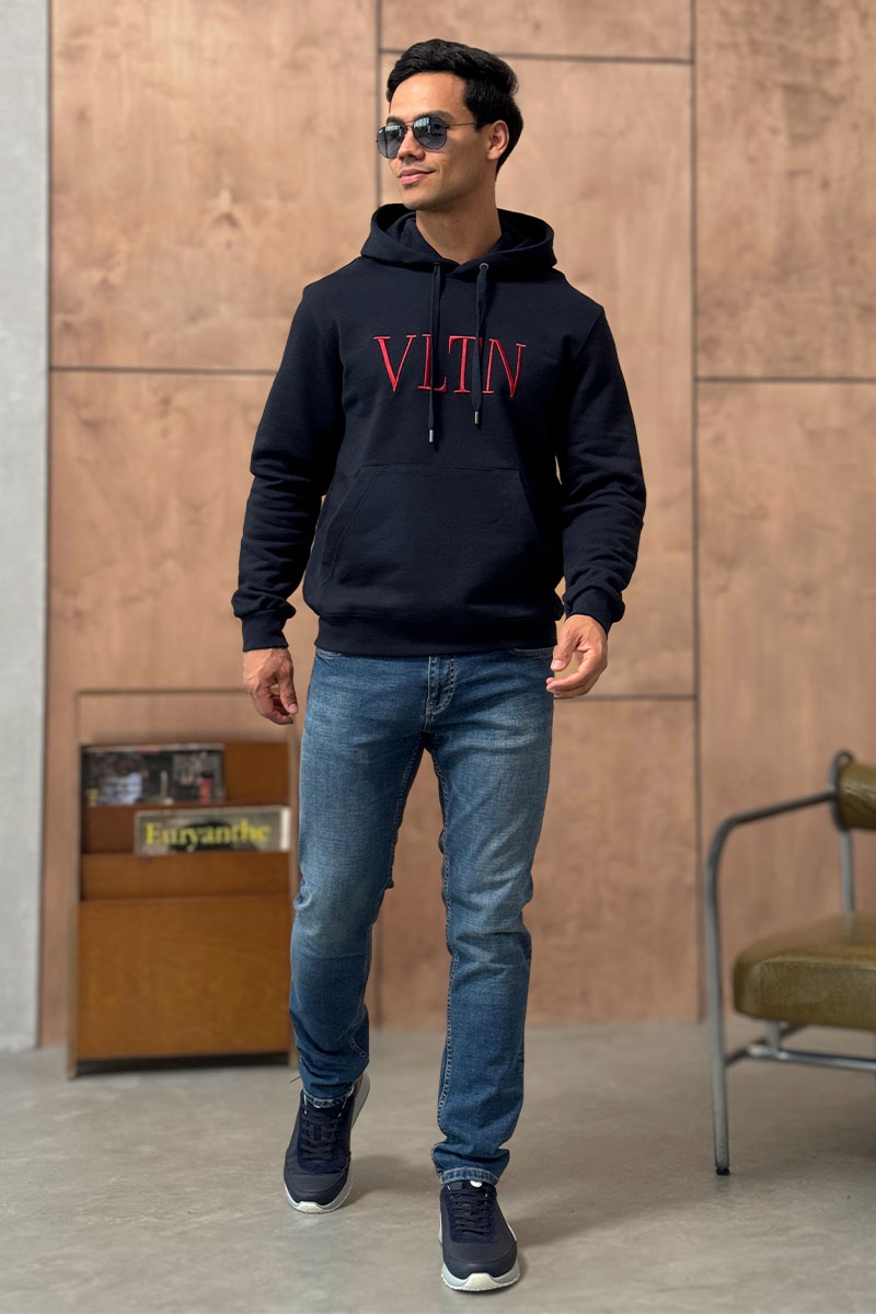 Valentino Мужское тёмно-синее худи logo-embroidered
