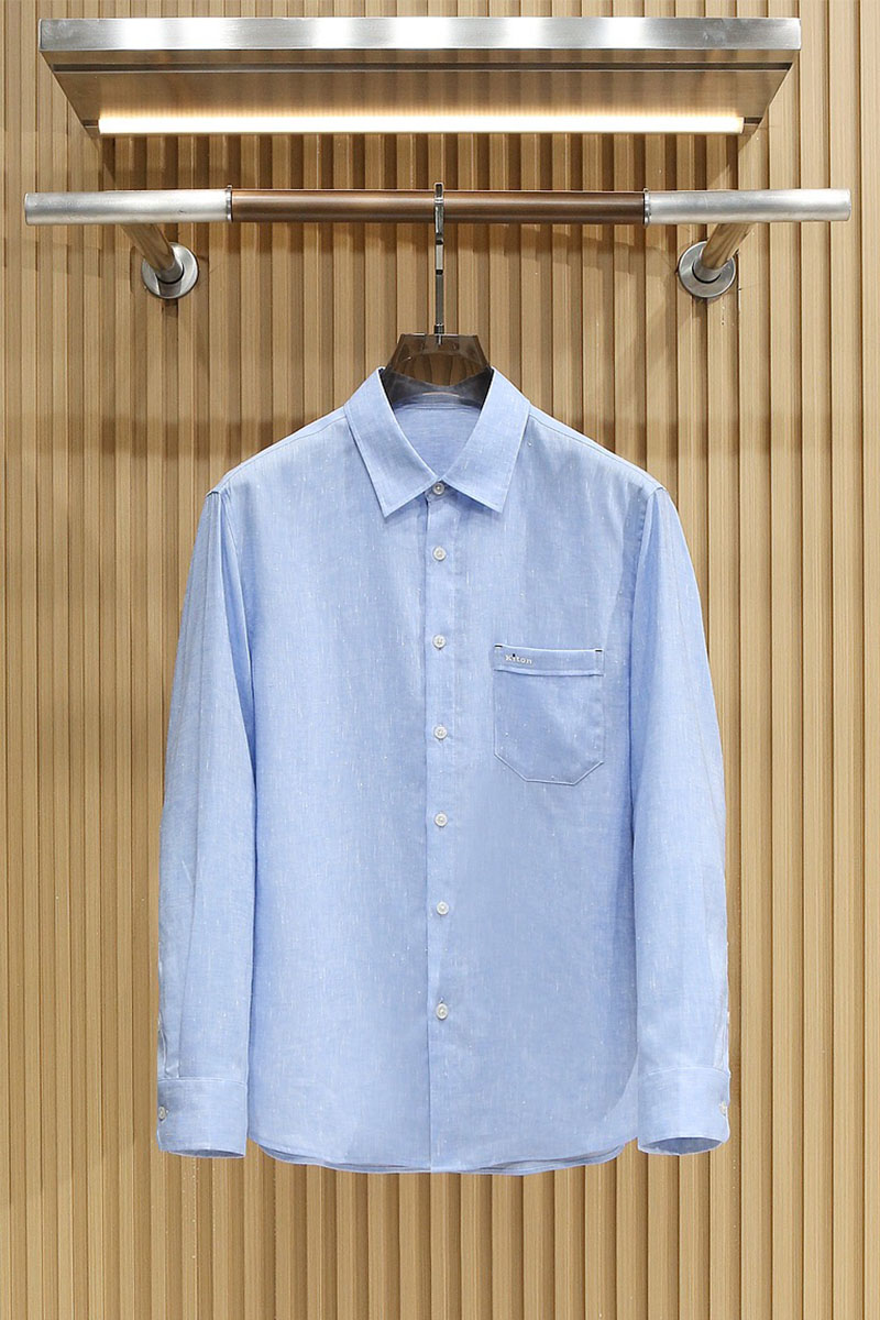 Kiton Льняная рубашка голубого цвета premium