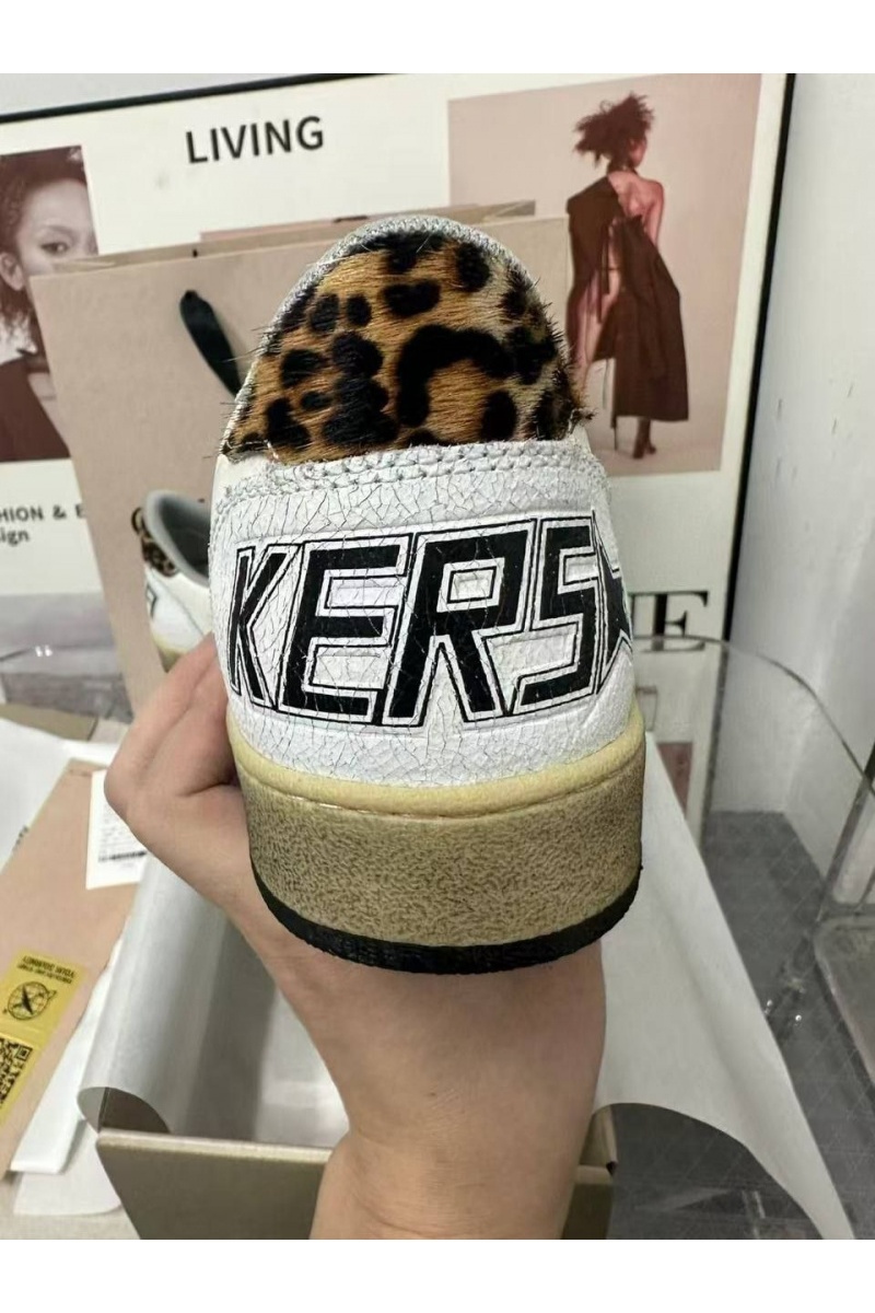 Designer Clothing Женские кожаные кроссовки Golden Goose Ball Star Premium - White Leopard
