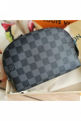 Кожаная косметичка Pouch PM Damier Azur Canvas 19x12 см - Black