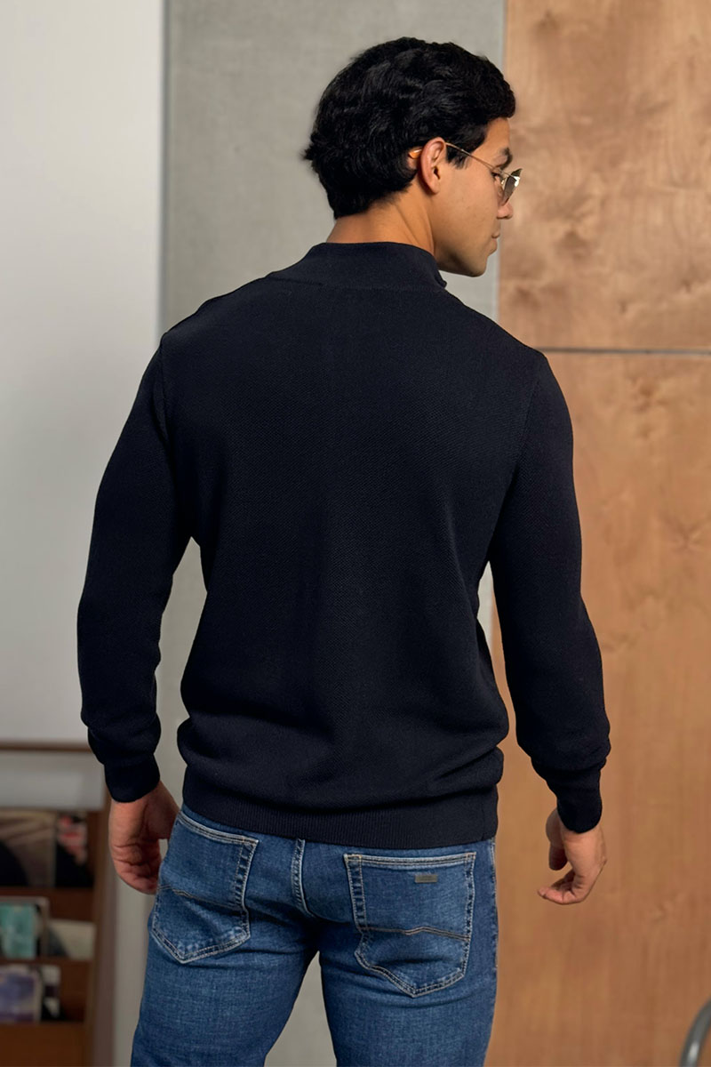 Tommy Hilfiger Тёмно-синий джемпер Zip Neck logo-embroidered