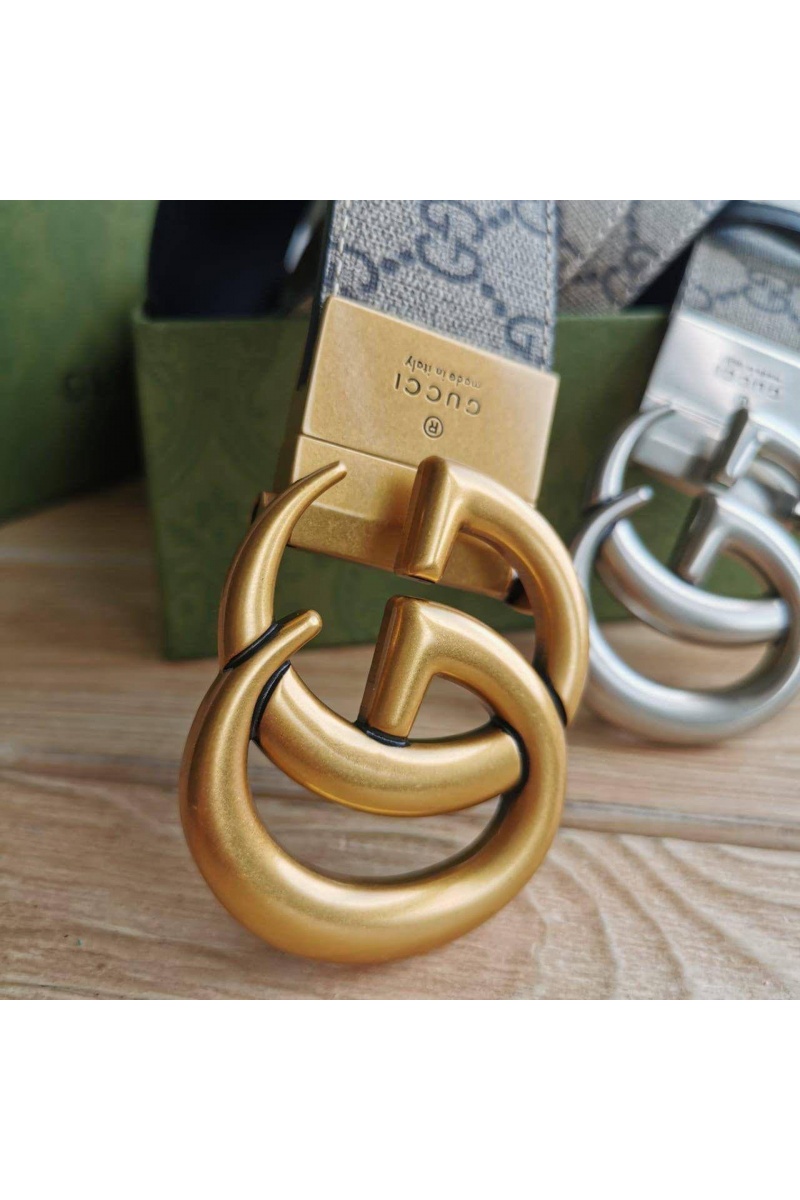Gucci Двусторонний ремень GG Monogram - Gold (ширина 4 см, длина 80 / 85 см)