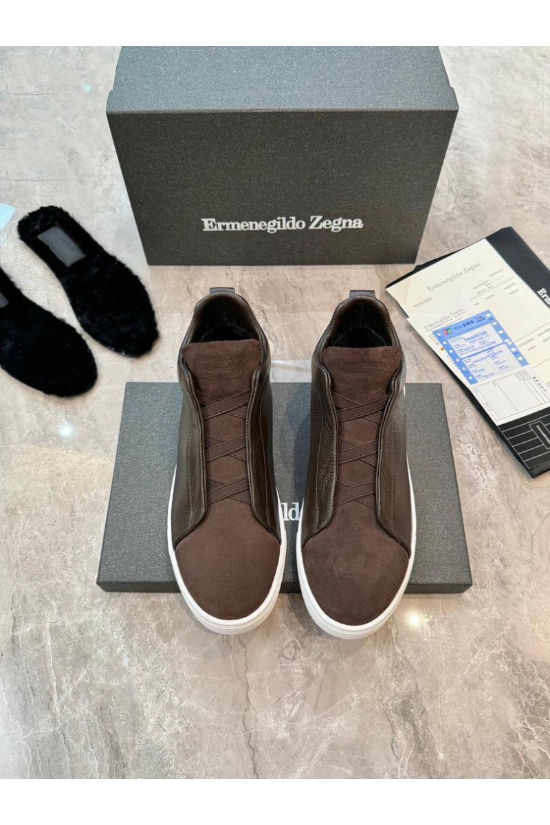 Zegna Кроссовки с мехом Triple Stitch - Brown