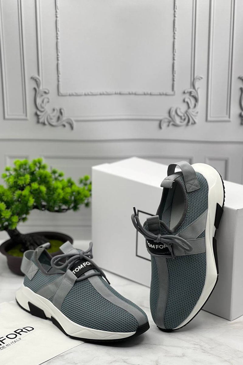 Tom Ford Мужские текстильные кроссовки серого цвета