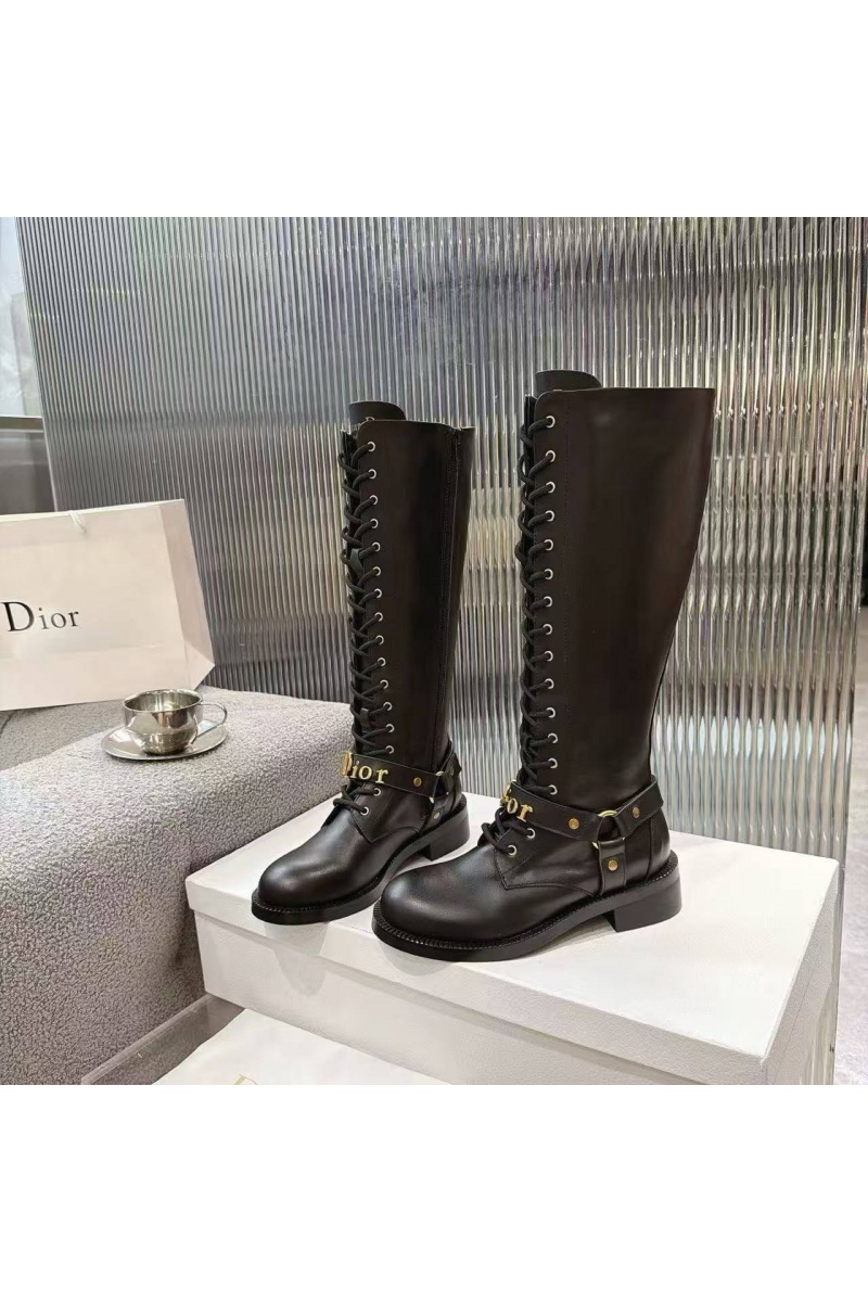 Dior Женские кожаные сапоги на шнуровке 