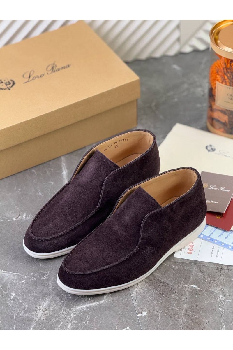 Loro Piana Замшевые лоферы с меховой стелькой Open Walk - Brown