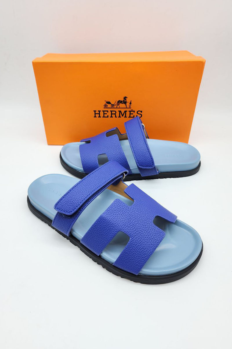 Hermes Мужские кожаные шлёпанцы Chypre - Blue 