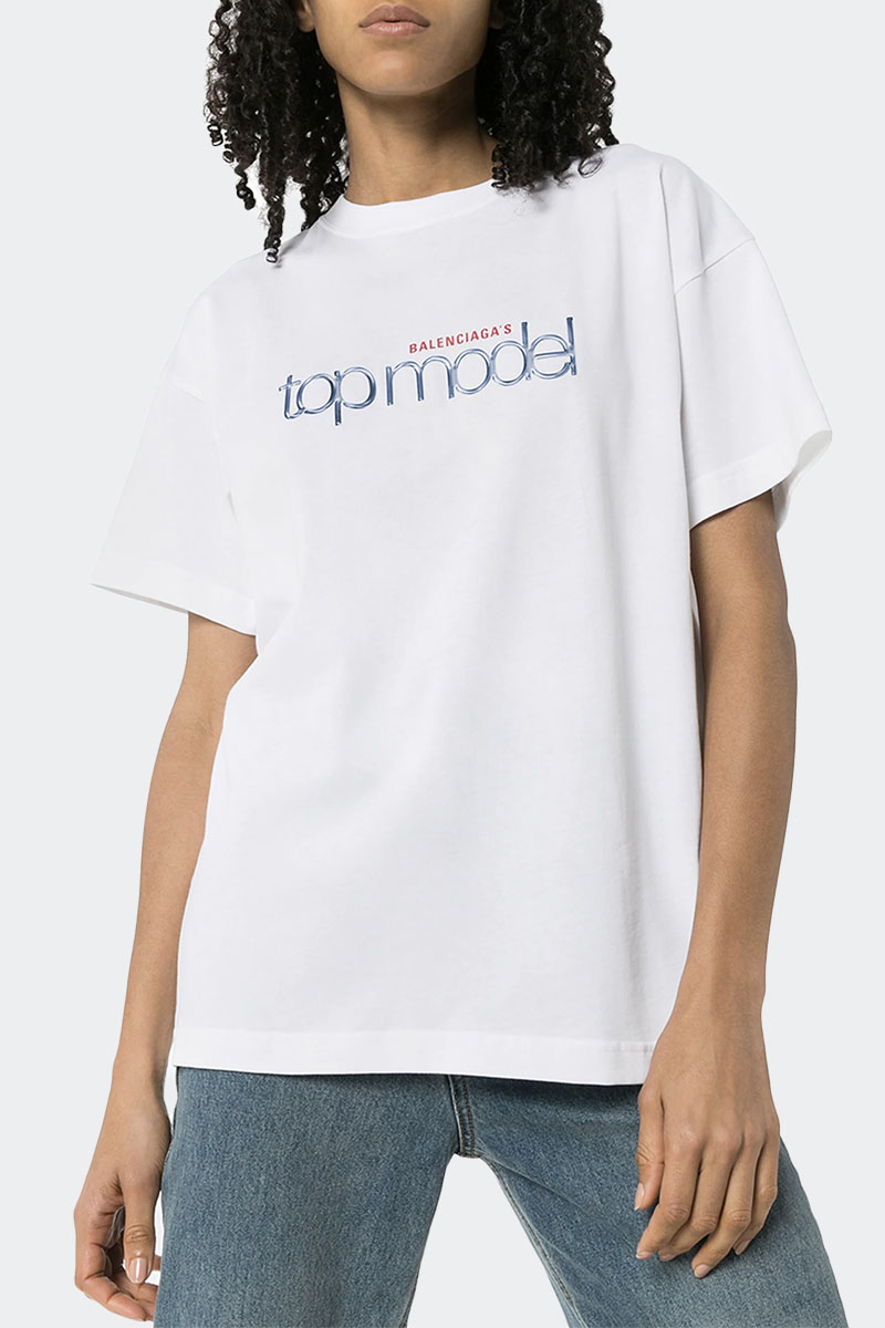 Balenciaga Белая оверсайз футболка Top Model logo-print
