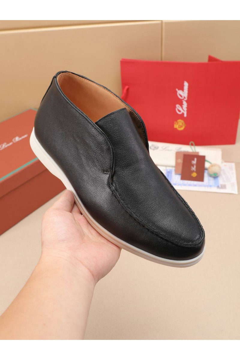 Loro Piana Кожаные лоферы с меховой стелькой Open Walk - Black