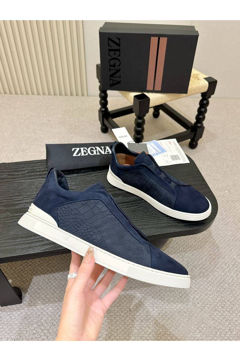 Zegna Мужские кроссовки Triple Stitch Alligator - Navy
