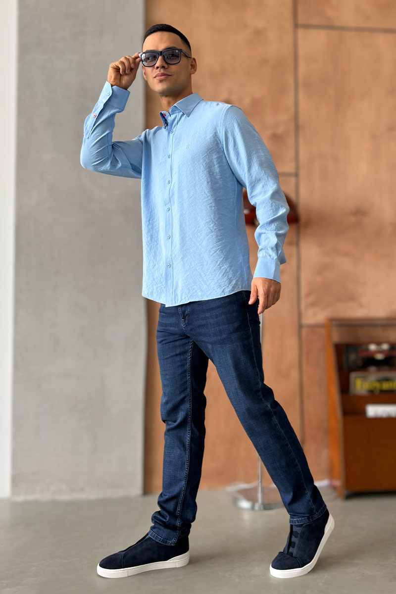 Hermes Мужская рубашка H embroidered - Blue 