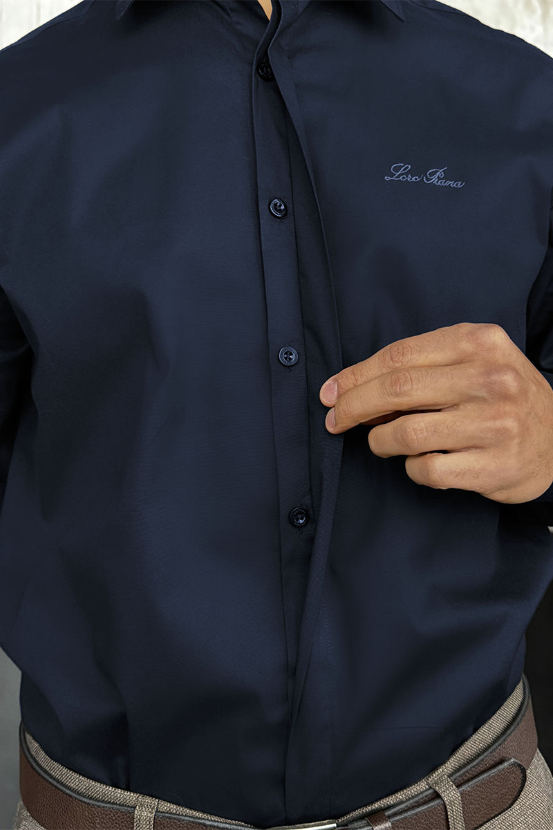 Loro Piana Мужская тёмно-синяя рубашка logo-embroidered